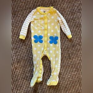 Petit Lem adorable yellow girls footie onesie pajamas polka dots butterfly 12M